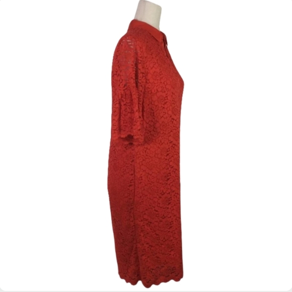 Banana Republic Red Lace Shirt Dress Size S - Bell Sleeves Collared Mini Dress - Picture 4 of 13